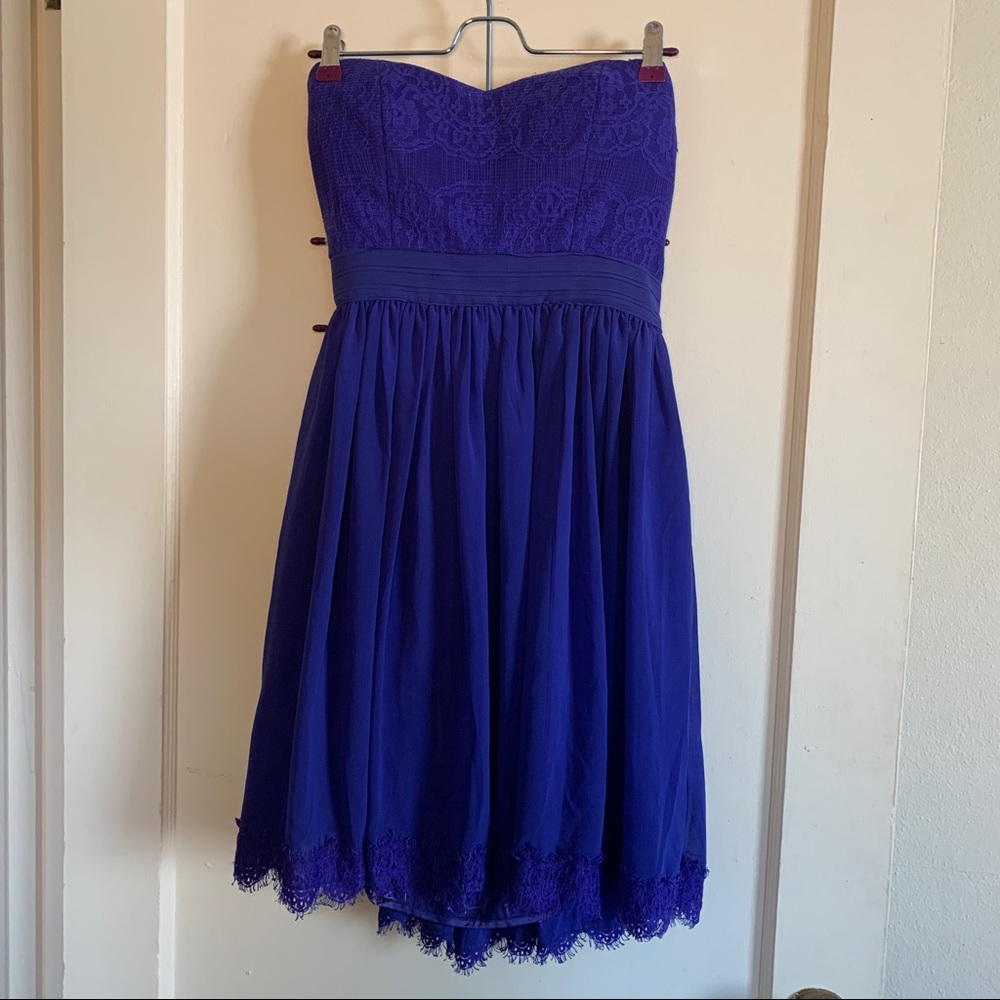 Vibrant Purple Strapless dress with lace trim